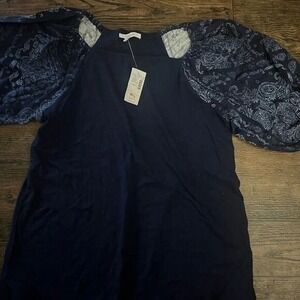 Maurices Womens XS Navy Blue Paisley Sleeve Top